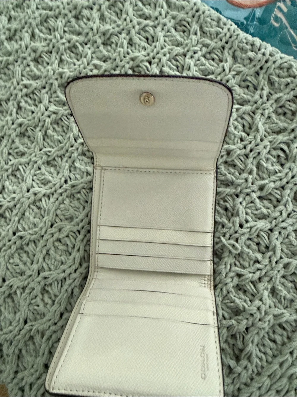 Coach Ivory Leather Card Holder with Signature Canvas Accent
